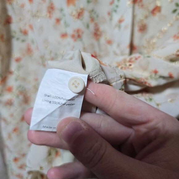 Allegra K Cream Eyelet Embroidered Floral Peter Pan Collar Button Down Blouse - Picture 6 of 6